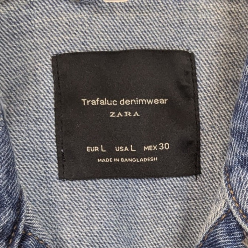 Zara Denimwear Distressed Blue Jean Denim Jacket Streetwear Biker Womens Large - Picture 2 of 5